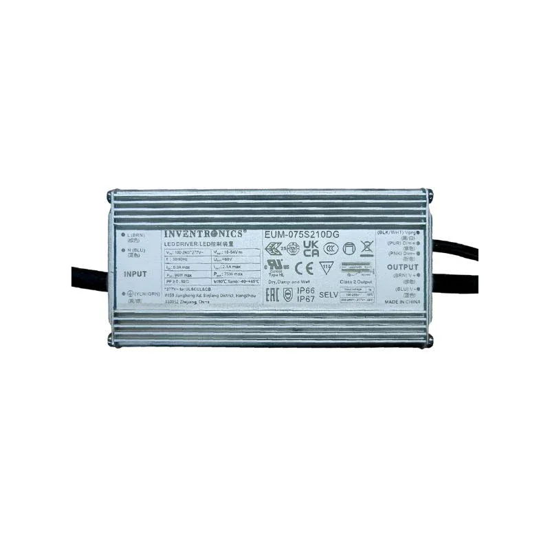 Nguồn điện INVENTRONIC - 75W (EUM-075S210DG)- 90~305Vac 50/60Hz; Out 18~54Vdc; Out put: 1.4 – 2.1A; Size: 142*60*36.5mm (NW: 600g) | DM 6kV, CM 10kV